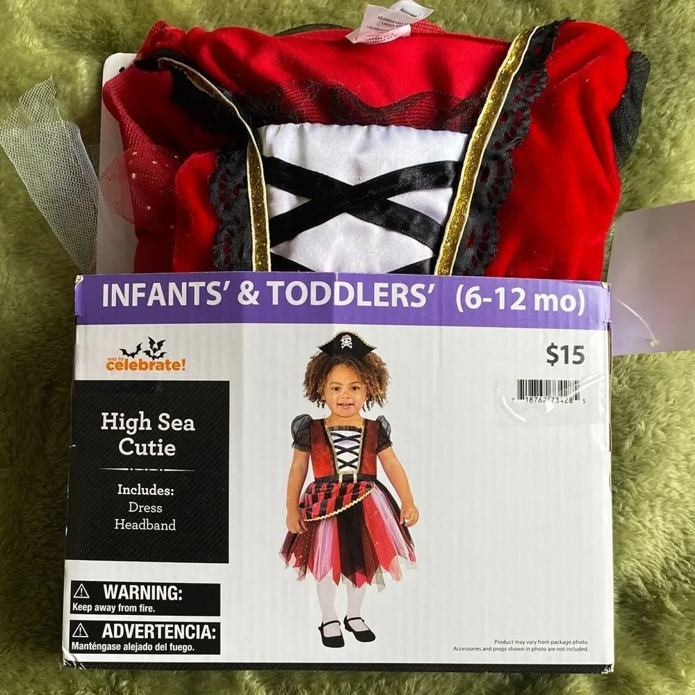 Baby Girls Pirate Costume 6-12 Months Dress Hat Halloween 2-Piece Set